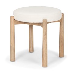 Shaiden Brown Wood Cream Fabric Stool