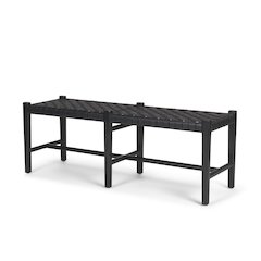 Black Wood Woven Black Leather Bench