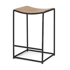 Light Brown Wood Black Metal Counter Stool