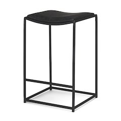 Black Leather Black Metal Counter Stool