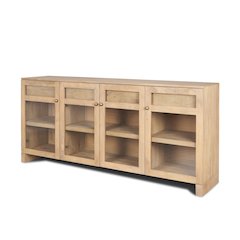 SurLight Brown Wood Glass Doors Sideboard