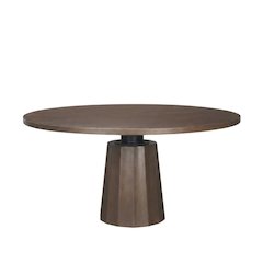 Dark Brown Wood Round Dining Table with Pedestal Base, 60-Inch Size