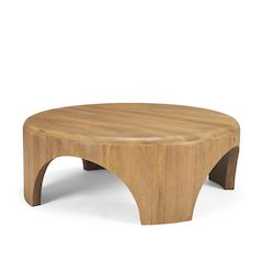 Round Light Brown Woodarched Legs Coffee Table