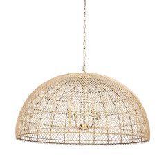 4-Light Natural Woven Rattan Dome Chandelier