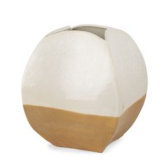 Vania Short Off White Tan Textured Ceramic Vase