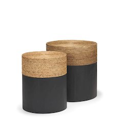 Matte Black Wood Natural Jute Accent Tables