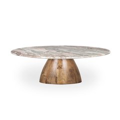 Round Medium Brown Pink Marble Pedestal Coffee Table