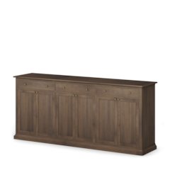 Dark Brown Solid Wood Antiqued Aged Brass Knobs 3 Drawer 6 Door Sideboard