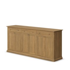 Braxton Light Brown Solid Wood Antiqued Brass Knobs 3 Drawer 6 Door Sideboard