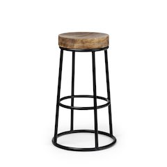 Flynn 26.25" Seat Height Brown Wood Seat Black Metal Frame Stool