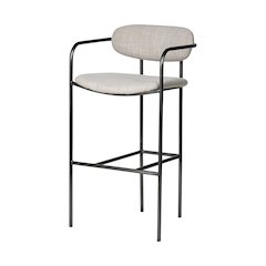 Parker 30" Seat Height Beige Fabric Seat Gun Metal Grey Metal Bar Stool