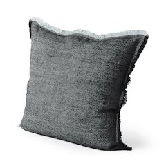 Malia 20L x 20W Black and Teal Fabric Fringed Pillow Cover