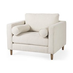 Loretta 40.7L x 36.2W x 33.9H Cream Fabric Chair W/ Two Bolster Cushions