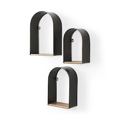 Finley Set of 3 Black Metal W/Wood Wall Shelves