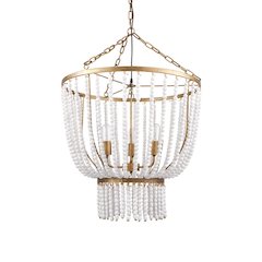 Rhone Gold Metal and Wood Beaded Chandelier