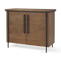 Brown Solid Wood Black Metal 2 Door Accent Cabinet