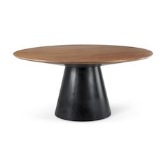 Black Metal Pedestal Base with Brown Wood Top Dining Table 63.0L x 63.0W x 30.0H