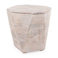 Esagono Octagonal Reclaimed Wood End/Side Table w/ Storage