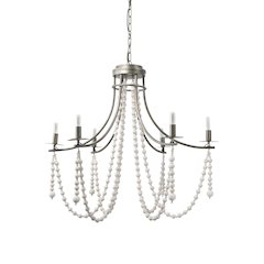 Selma White Wood Bead and Metal Chandelier