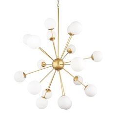 Barbara Brushed Gold Metal w/ Frosted Glass Globes  18-Light Chandelier
