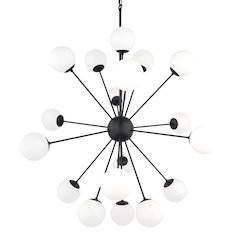 Barbara Matte Black Metal w/ Frosted Glass Globes 18-Light Chandelier