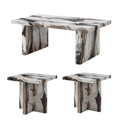Cavira 3-Piece Faux Marble Coffee Table Set, Table and Two Side Tables,Off-white