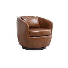 Orenza Modern Faux Leather Swivel Barrel Accent Club Chair