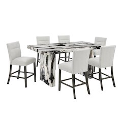Cavira 7-Piece Modern Faux Marble Dining Set, Counter Height Table with 6 Chairs