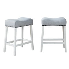 CoCo Counter Height Saddle Seat Stools, White-Washed Finish, Gray, Set of 2