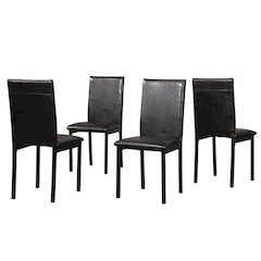 Noyes Faux Leather Seat Metal Frame Black Dining Chairs, Set of 4