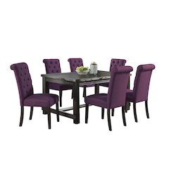 Leviton Antique Black Finished Wood Dining Set, Table with Six Chair, Purple