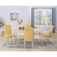 Amonia 5-Pc Dining Set, Turned-Leg Dining Table with 4 Tufted Chairs, Yellow