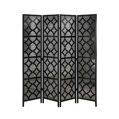 Black 4-Panel Wood Folding Room Divider, Fabric, Transitional, 70 Inch