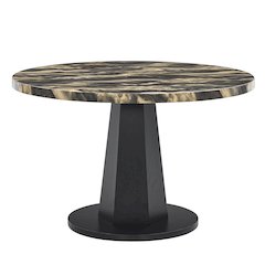 Cavira Modern Faux Marble Dining Table with Wood Pedestal Base, Black and Gold