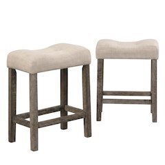 Taupe Button Tufted Counter Height Saddle Stool Set of 2 with Stylish Design
