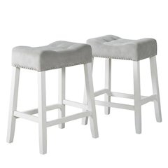 Velvet Counter Height Stools with Saddle Seats, Gray, Set of 2
