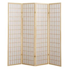 Natural 4-Panel Wood Folding Room Divider, Rice Paper, 71 Inch