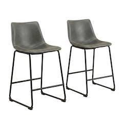 Antique Gray Vintage PU Leather Counter Height Stools, Set of 2