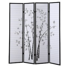 Bamm Bamboo Print 4-Panel Black Framed Room Screen/Divider
