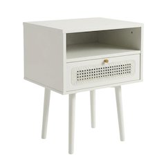 Cream White Dual-Tier Storage Nightstand with Spacious Surface and Modern Design