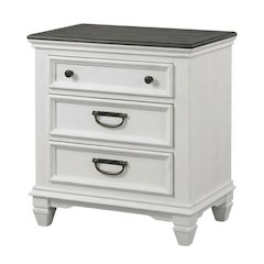 Weathered White and Gray Nightstand with 3 Drawers and Rustic Style