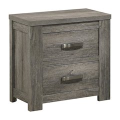 Weathered Gray Wood Nightstand with Two Drawers for Bedroom Storage