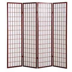 Cherry 4-Panel Wood Folding Room Divider, Rice Paper, 71 Inch