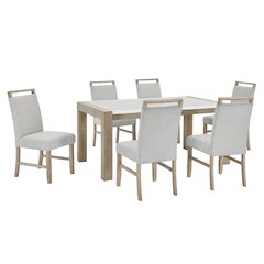 Zelalle 7-Piece Dining Set, Table with 6 Chairs, White Wired-Brushed Finish