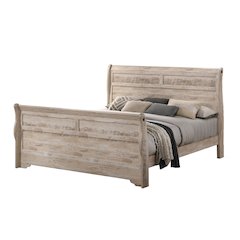 Imerland Contemporary White Wash Finish Sleigh Bed, Queen
