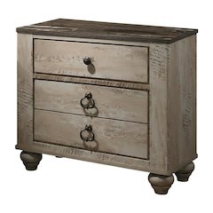 White Wash Finish Nightstand with 3 Drawers and Patched Wood Top