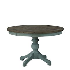 Blue Brown Round Dining Table, Farmhouse Style, Seats 4