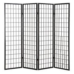 Black 4-Panel Wood Folding Room Divider, Rice Paper, 71 Inch