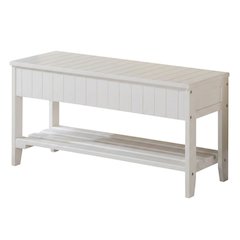 White Solid Wood Shoe Bench with Storage, Entryway Seating and Organizer