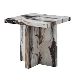 Cavira Modern Faux Marble Living Room Side Table, Off-white